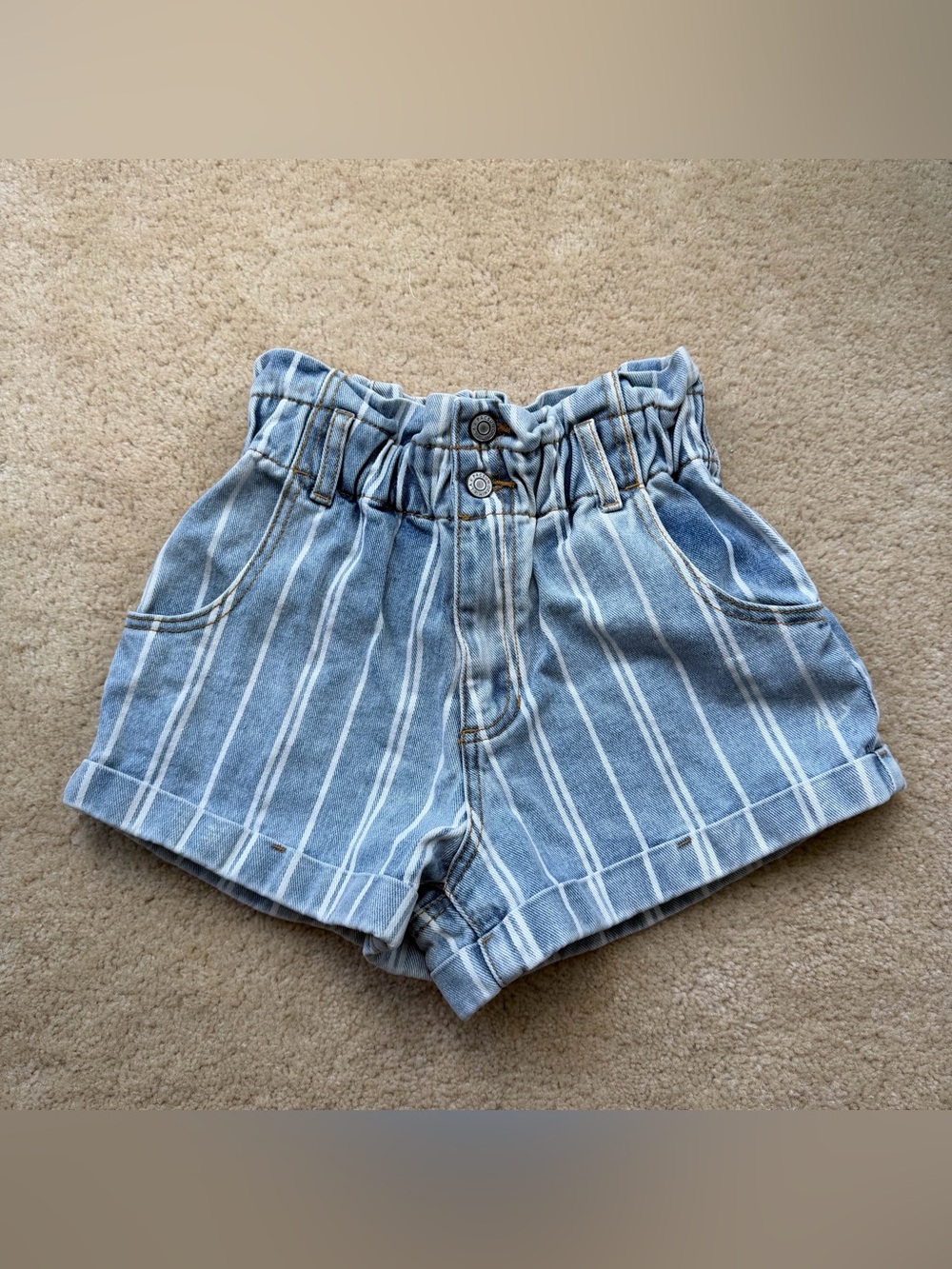 Pacsun Paper Bag Mom Blue Striped Cuffed Denim Shorts - XS - VGUC - 100% Cotton
